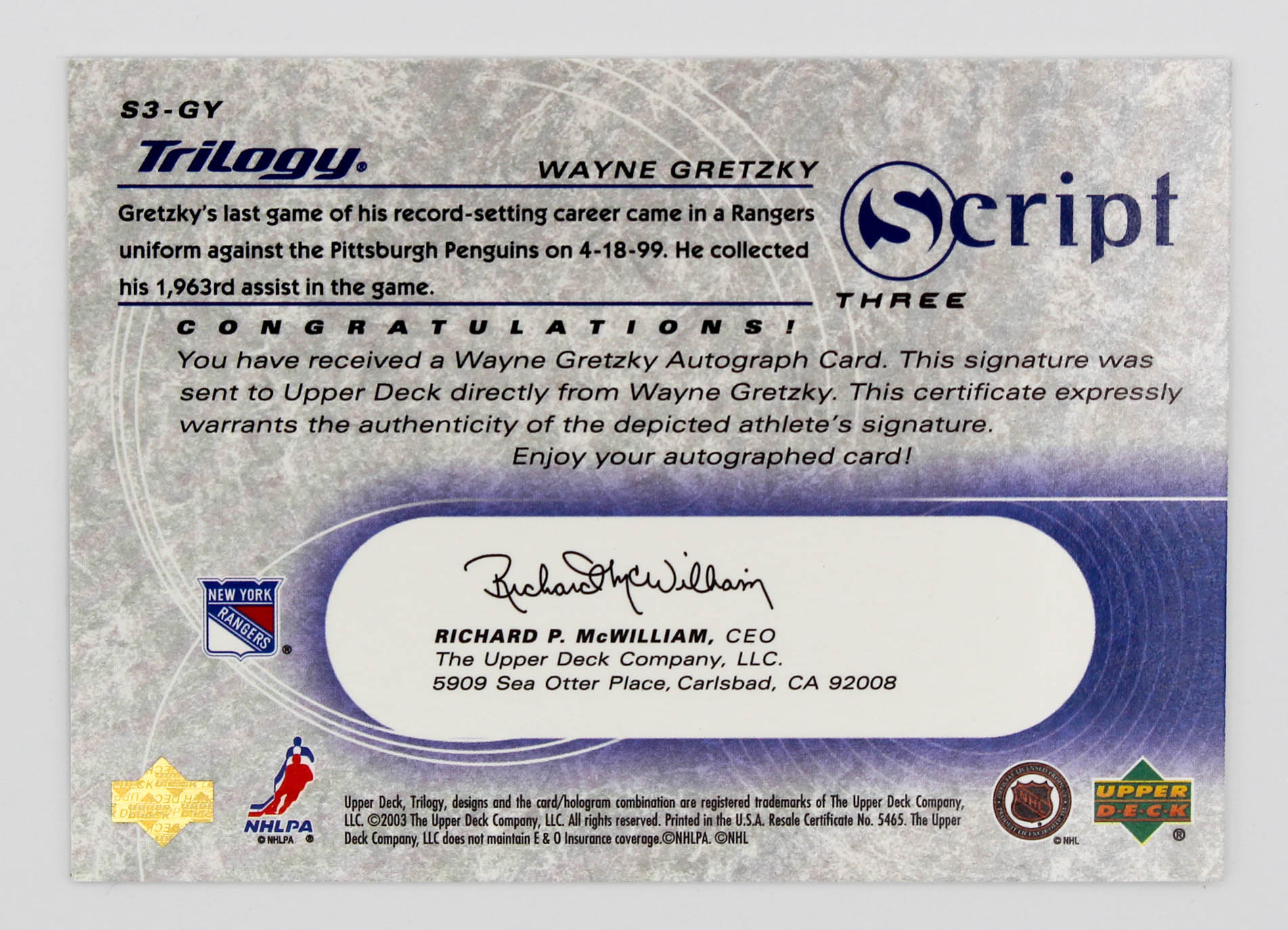 2002-03 Upper Deck Rookie Updated Top Draws Autographs #WG Wayne Gretzky  Signed Card - BGS Authentic Altered/BGS 9 on Goldin Auctions